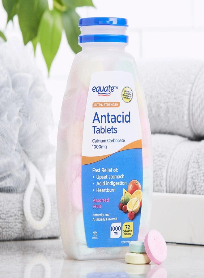 Create and Bundle Equate Ultra Strength Antacid Chewable Fruit Tablets, Over The Counter, 1000 mg, 72 Ct (Pack of 3) Total 216 Count + Createandbundle Sticker - Image 3